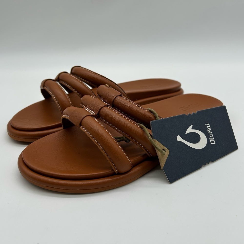 Olukai Tiare Slide Women’s Sandals Size 7 Fox Brown Comfort Leather Slip-On NWT - Picture 4 of 9
